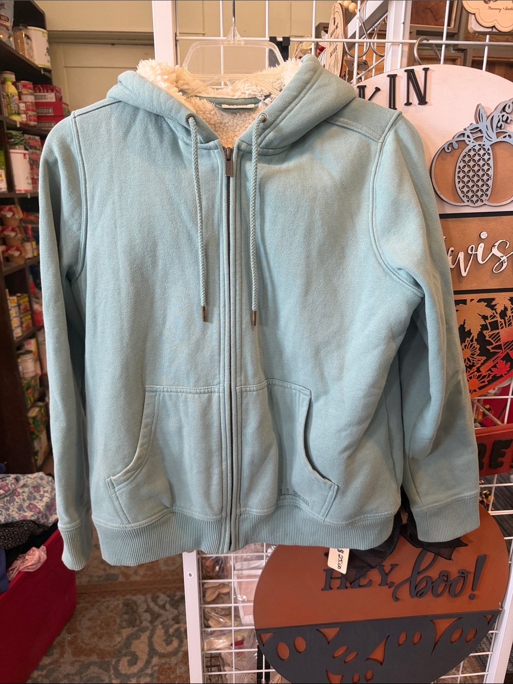 L.L. Bean Light Sage Green Sherpa-Lined Zip Hoodie